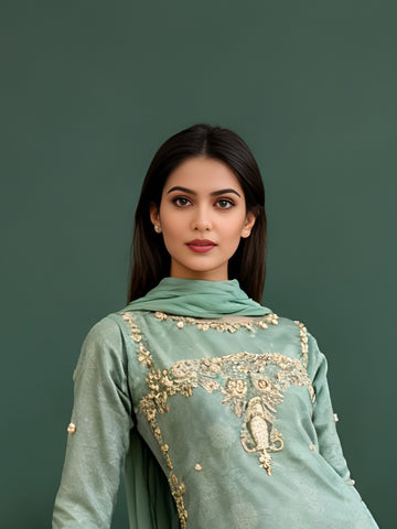 Organza Suit with Zari Work